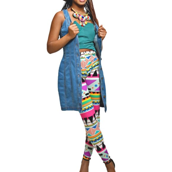 GEOMETRIC Aztec Tribal Print Multicolor Leggings One Size S-XL - NEW - Picture 1 of 5